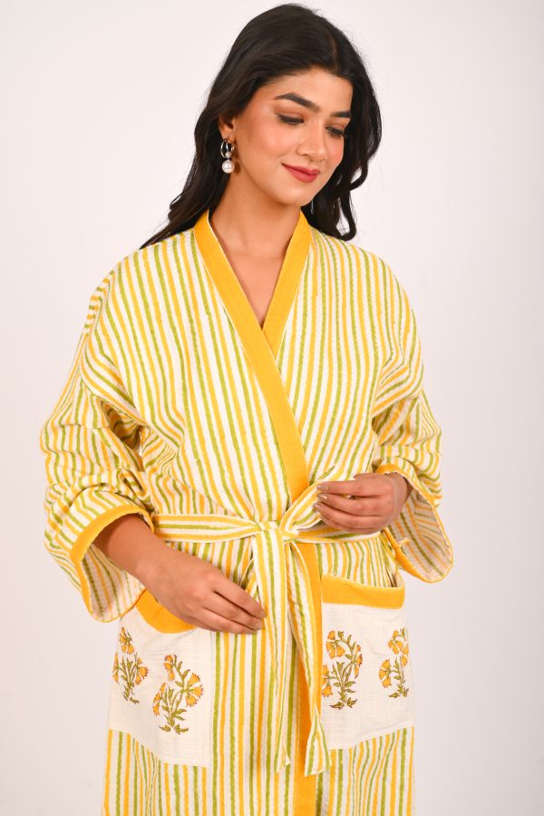 Alpine Yellow Block Printed Bathrobe - Image 2