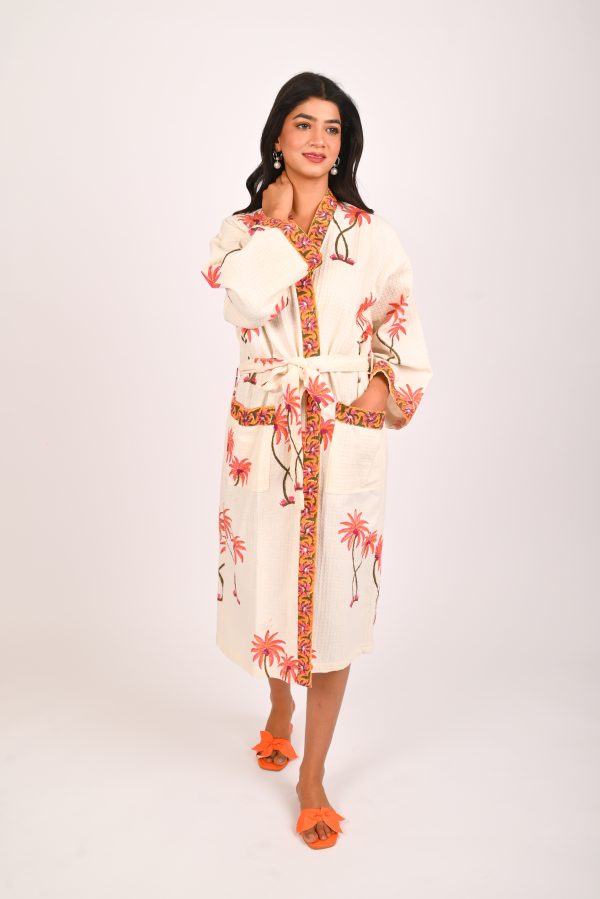 Orange Palmtree Block Printed Bathrobe - Image 3