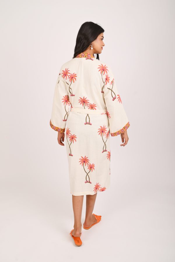Orange Palmtree Block Printed Bathrobe - Image 4