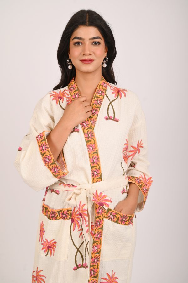 Orange Palmtree Block Printed Bathrobe - Image 2