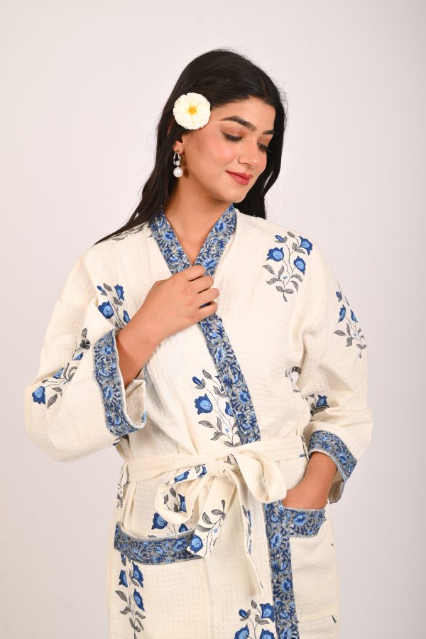 Circuit Blue Flower Block Printed Bathrobe - Image 3
