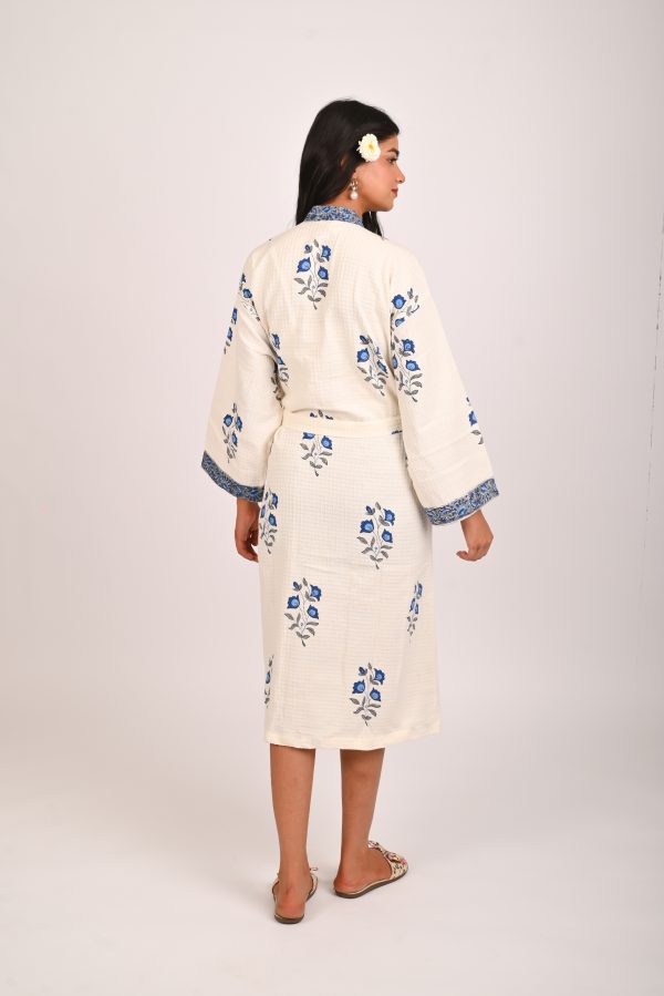 Circuit Blue Flower Block Printed Bathrobe - Image 2