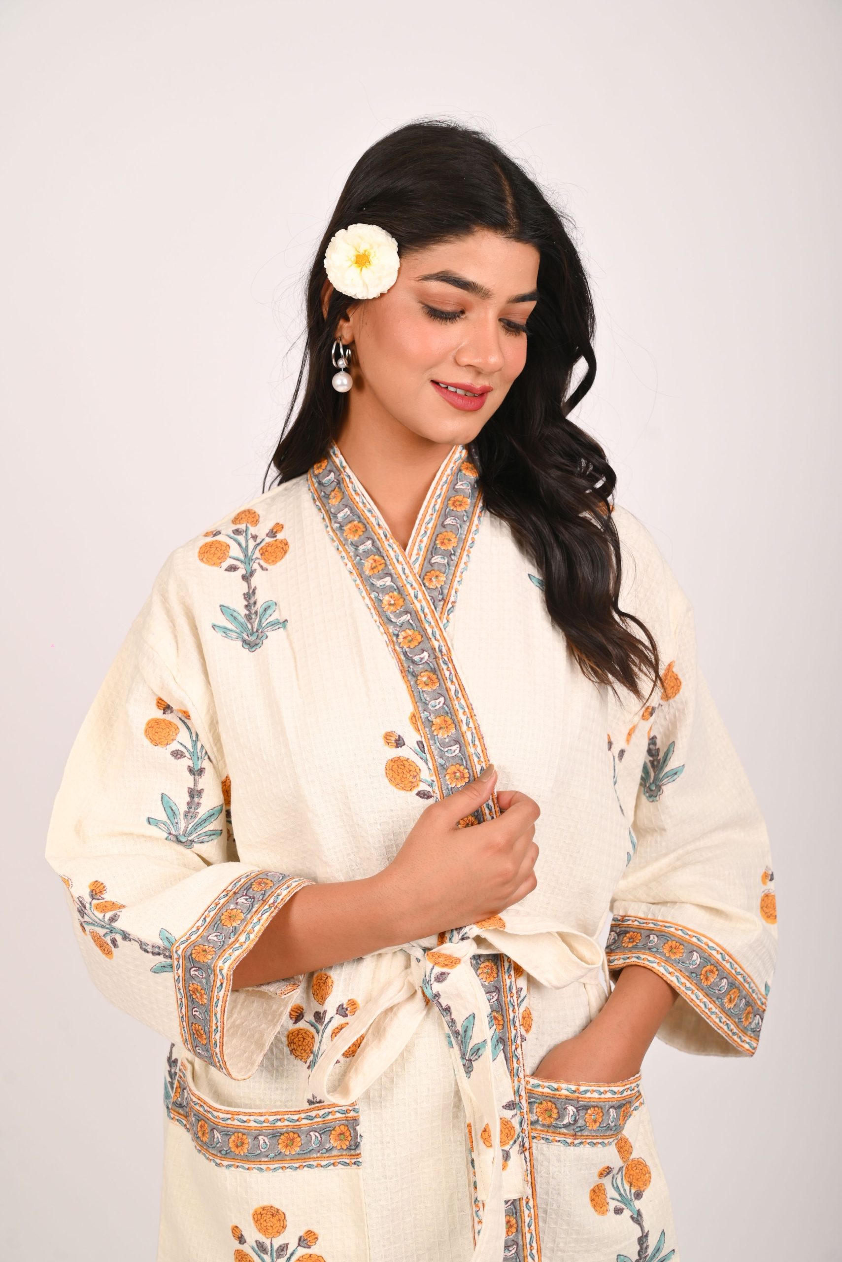 Mariegold Block Printed Bathrobe