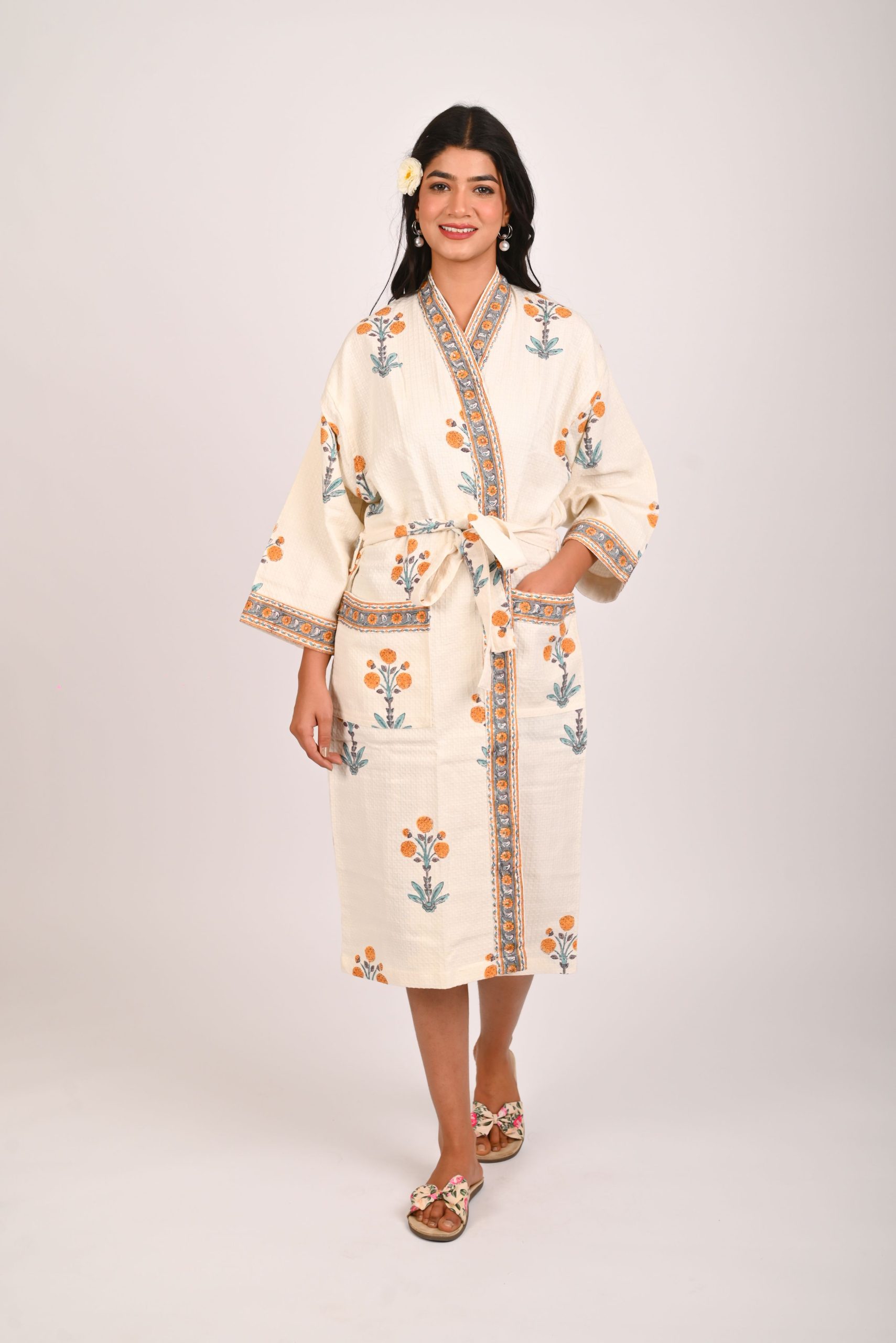 Mariegold Block Printed Bathrobe - Image 4