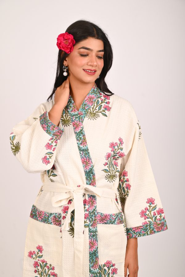 Pink Floss Block Printed Bathrobe - Image 3