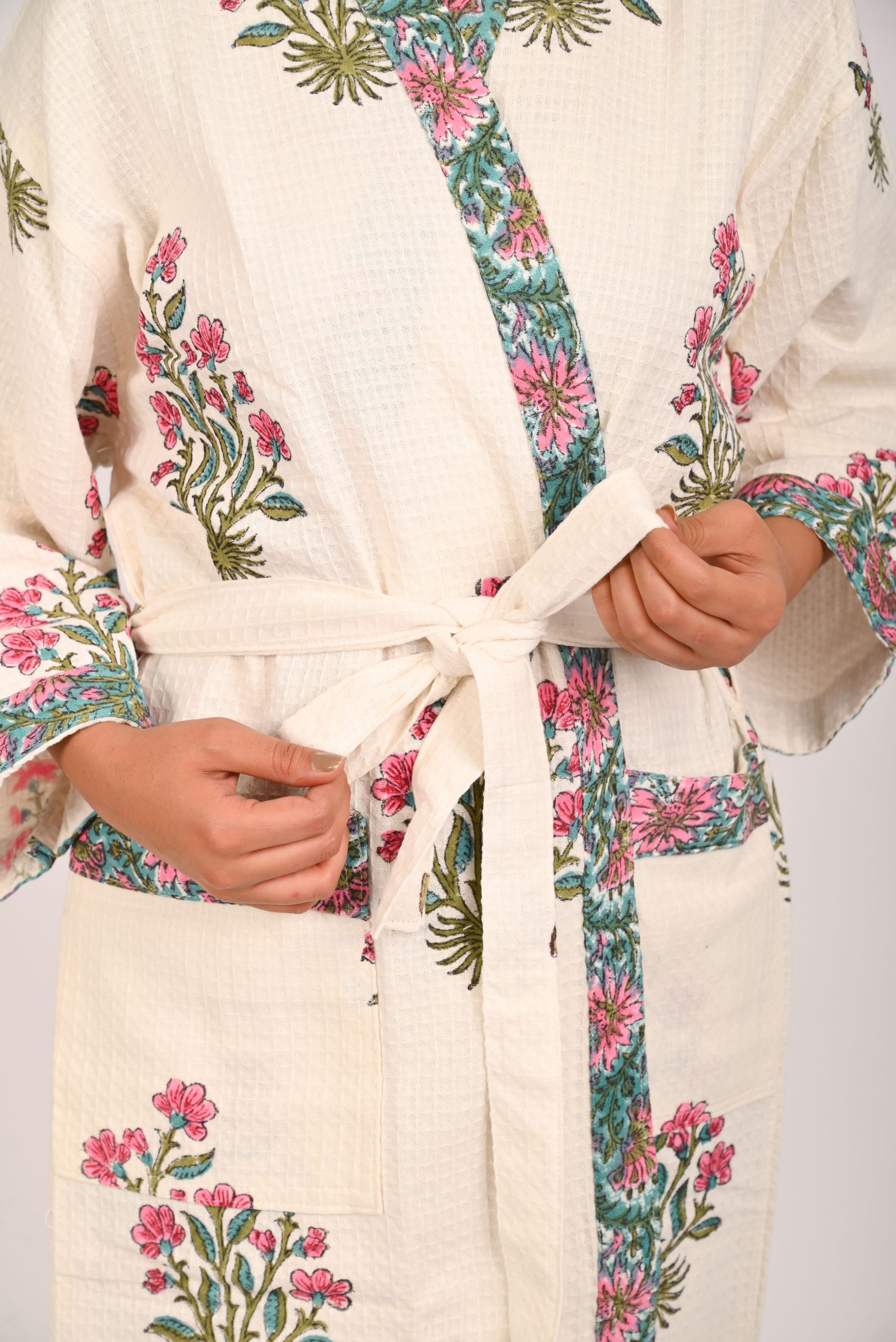 Pink Floss Block Printed Bathrobe - Image 2