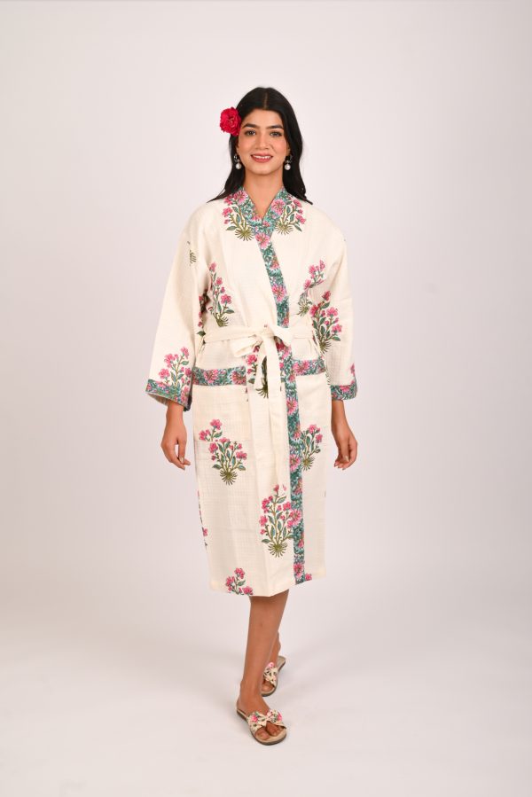 Pink Floss Block Printed Bathrobe