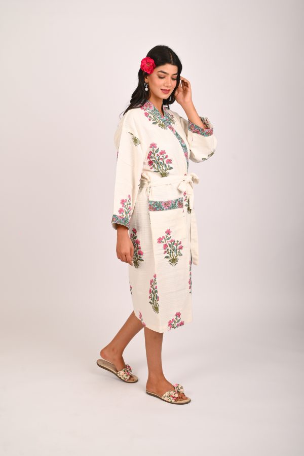 Pink Floss Block Printed Bathrobe - Image 4