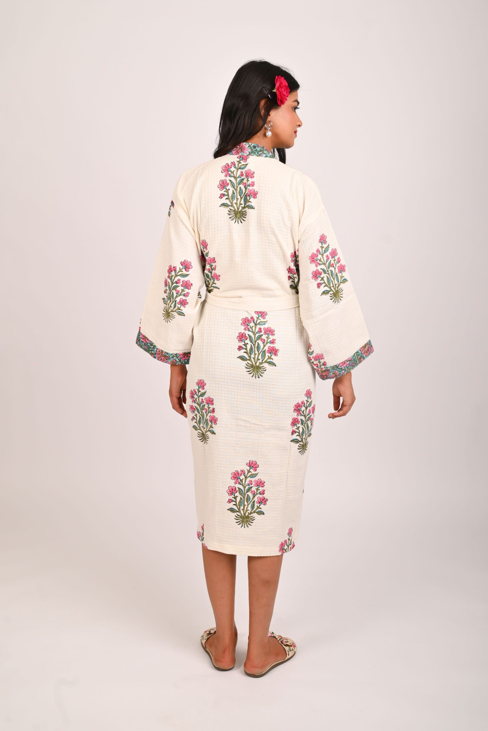 Pink Floss Block Printed Bathrobe - Image 3