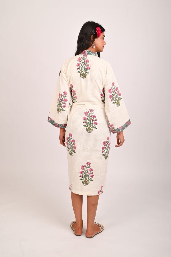 Pink Floss Block Printed Bathrobe - Image 2