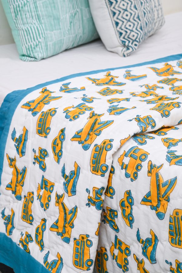 Blue Transport Block Printed Dohar