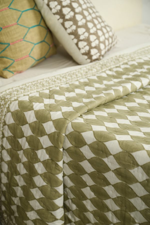 Wood Box Block Printed Cotton Quilt