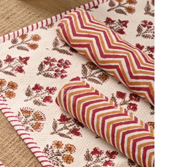 Rose Of Sharon Block Printed Placemat & Napkin Set - Image 2