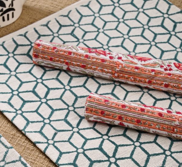 Sun Glint Hand Block Printed Placemat & Napkin Set - Image 2