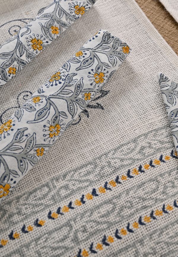 Soft Flutter Hand Block Printed Placemat & Napkin Set - Image 2