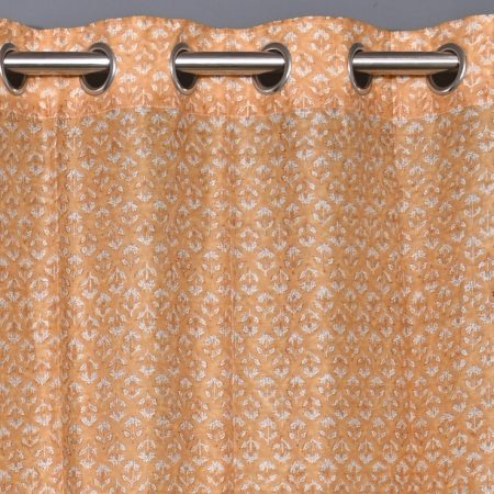 Pale Lime Yellow Hand Block Printed designer chanderi curtain - Image 3