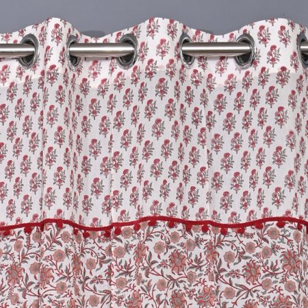Vermilloin Red Hand Block Printed designer voil curtain - Image 2