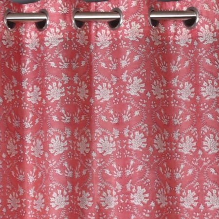 Mars Peach Hand Block Printed designer chanderi curtain - Image 2