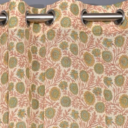 Pureed Pumpkin Hand Block Printed designer chanderi curtain - Image 2