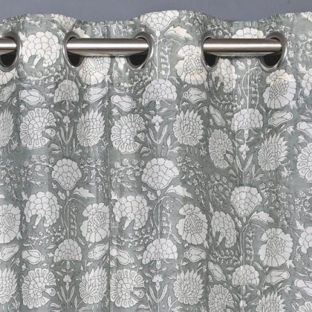 Green Moss Hand Block Printed designer chanderi curtain - Image 2