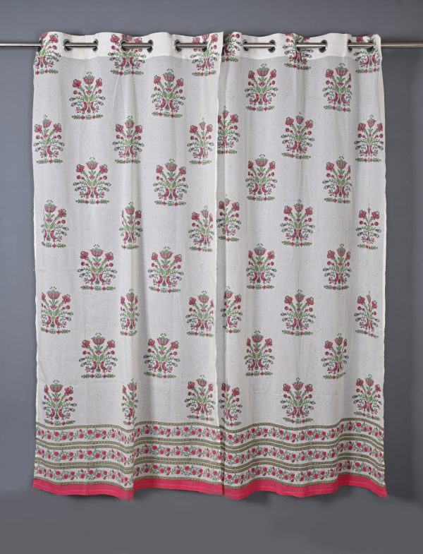Pink Milieu Hand Block Printed designer voile curtain