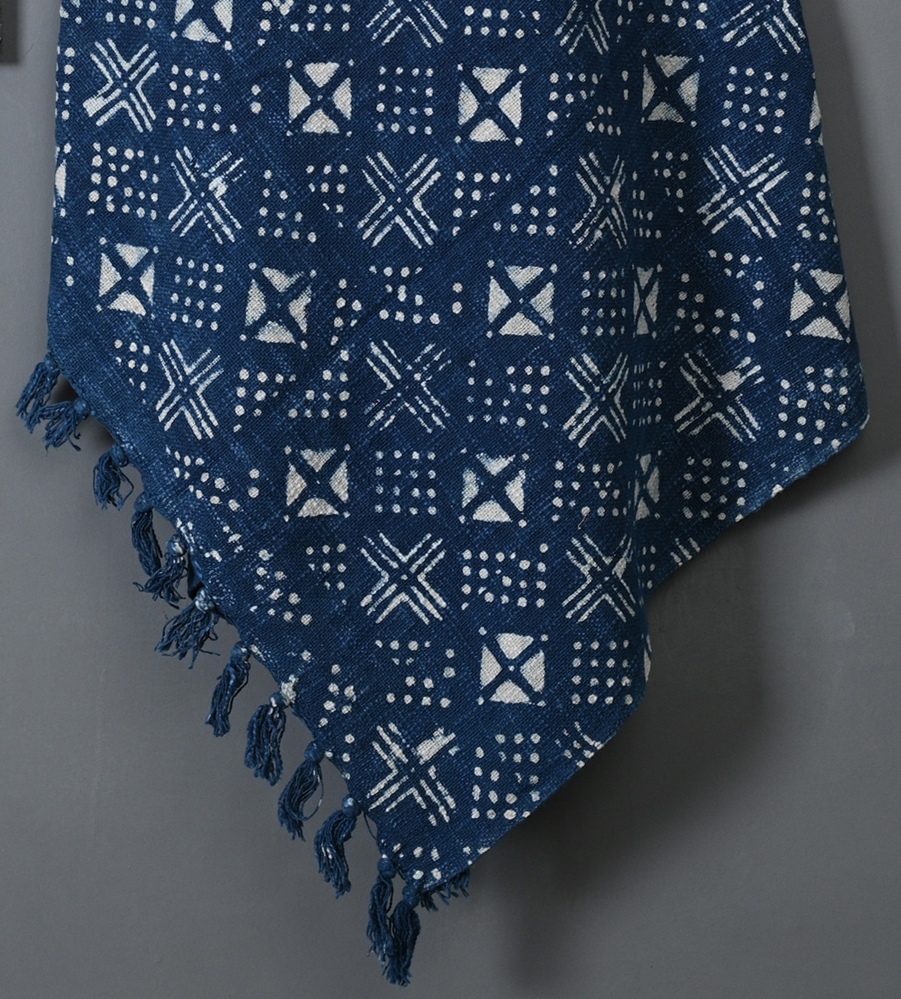 Circuit Blue Block Printed Cotton Jute Throws - Image 2