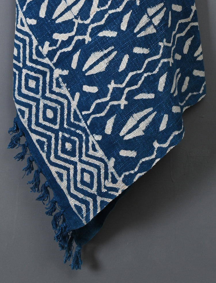 Blue Martini Block Printed Cotton Jute Throws - Image 2