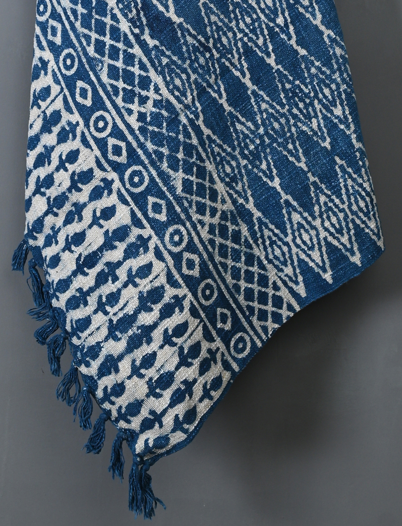 Shocking Blue Block Printed Cotton Jute Throws - Image 2