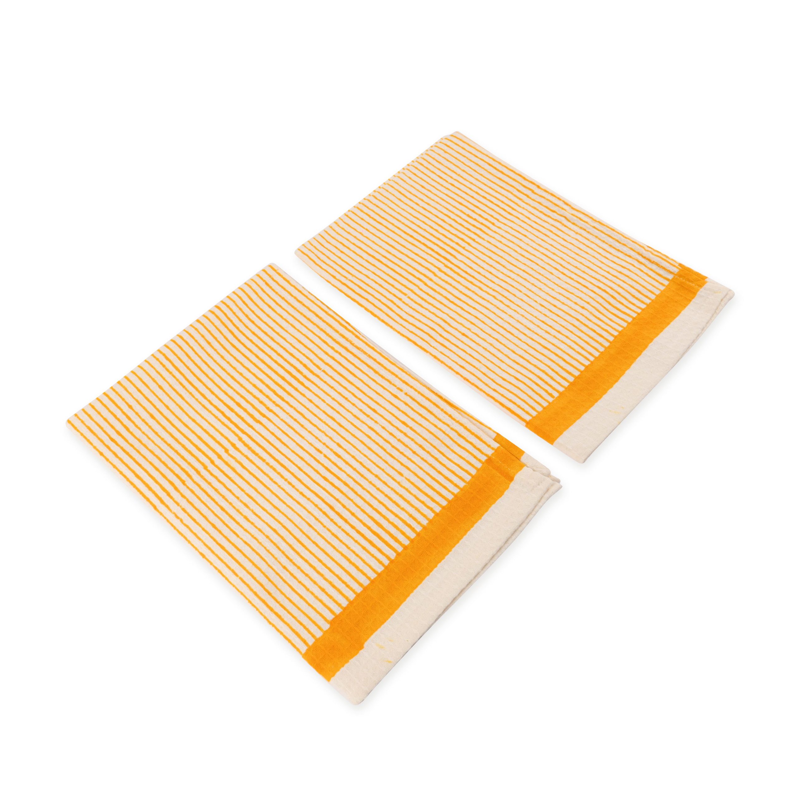 Yellow Linear Hand Block Printed Hand Towels