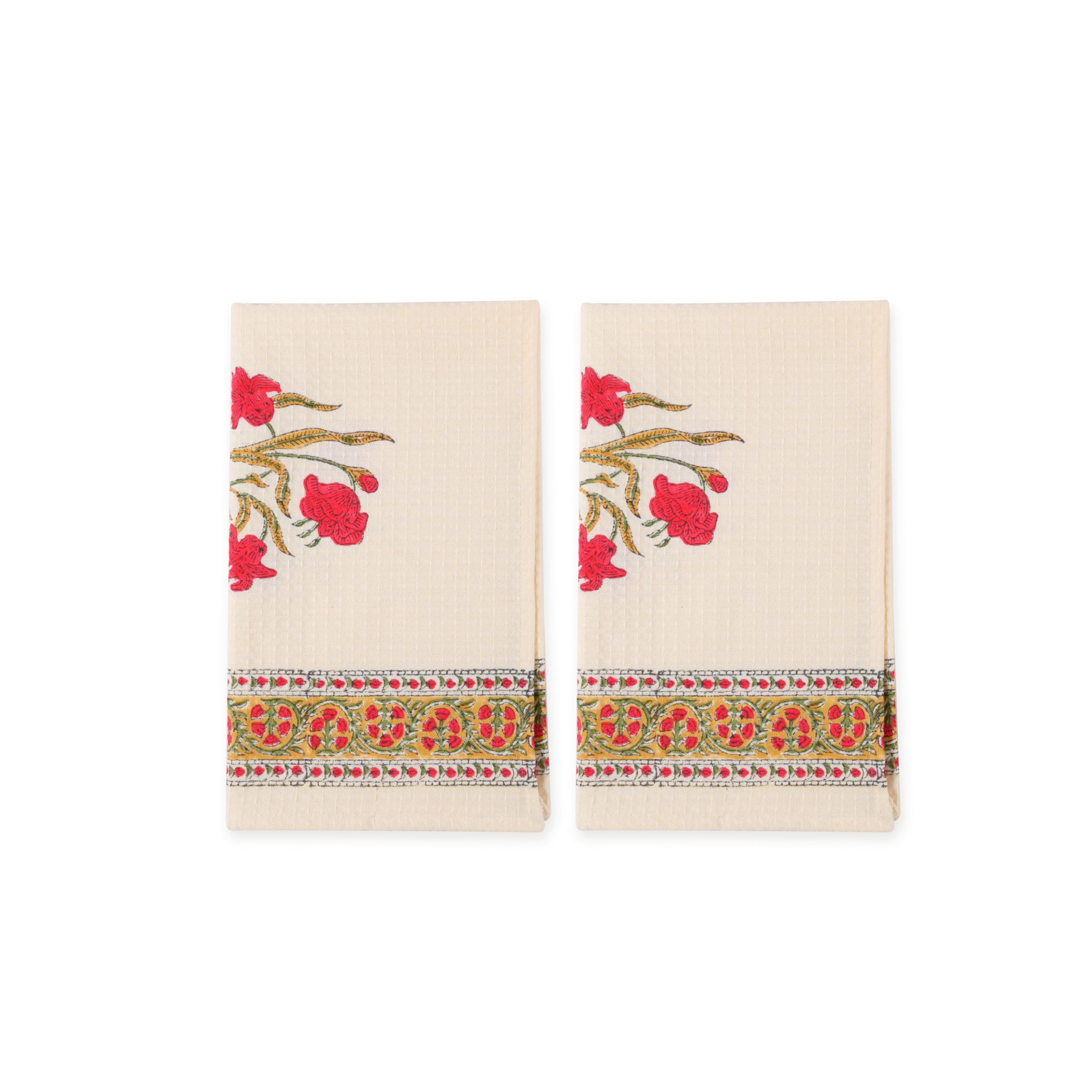 Spring Leaf Hand Block Printed Hand Towel