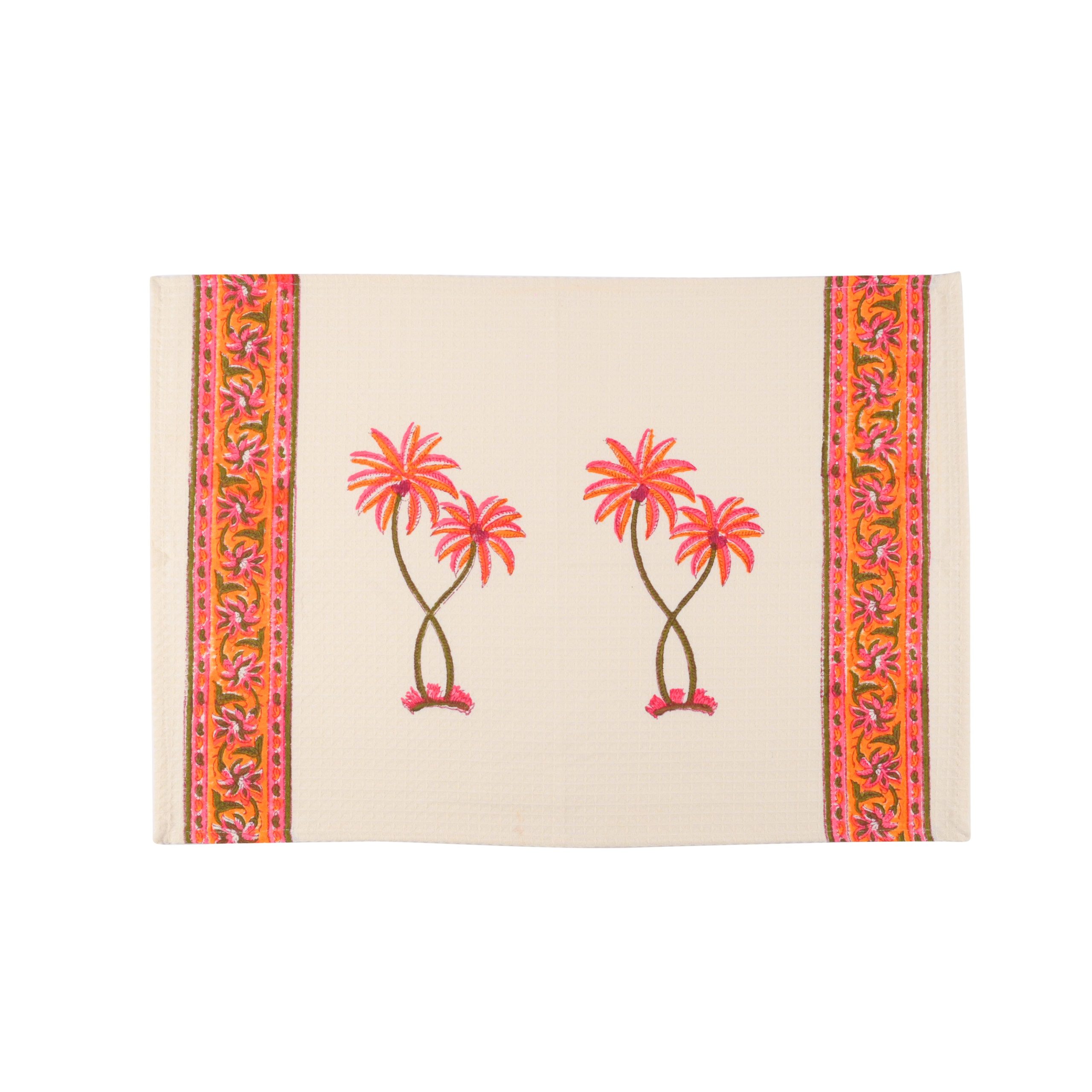 Orange Palm tree Hand Block Printed Hand Towels - Image 2