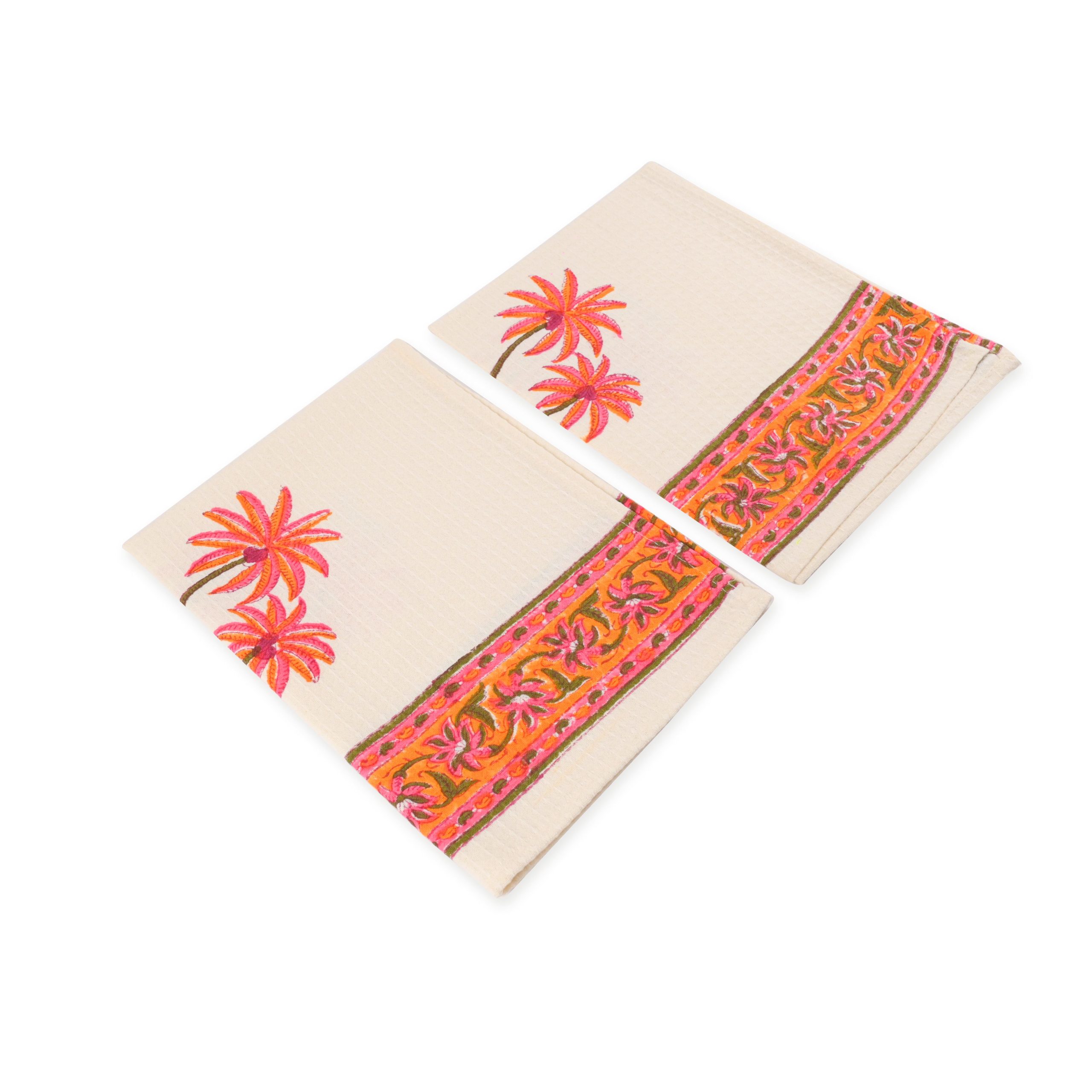 Orange Palm tree Hand Block Printed Hand Towels