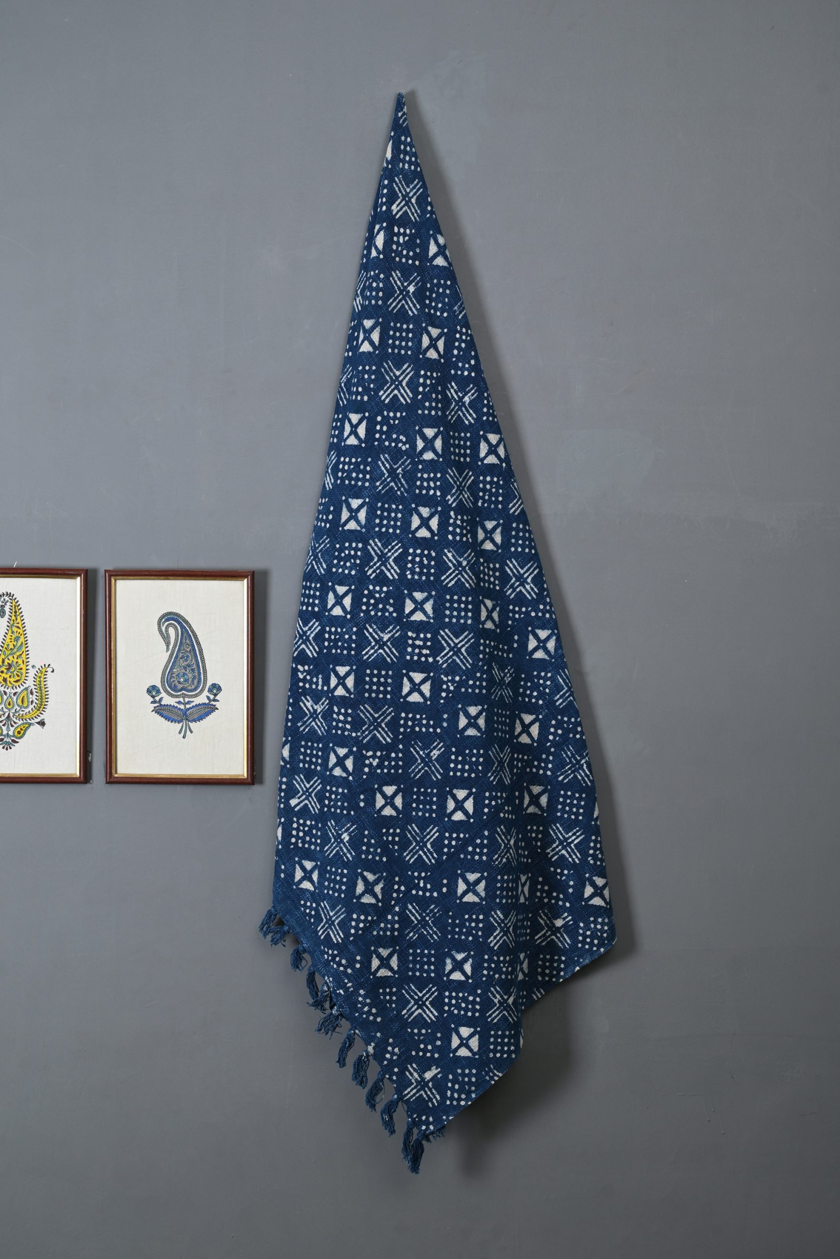 Circuit Blue Block Printed Cotton Jute Throws