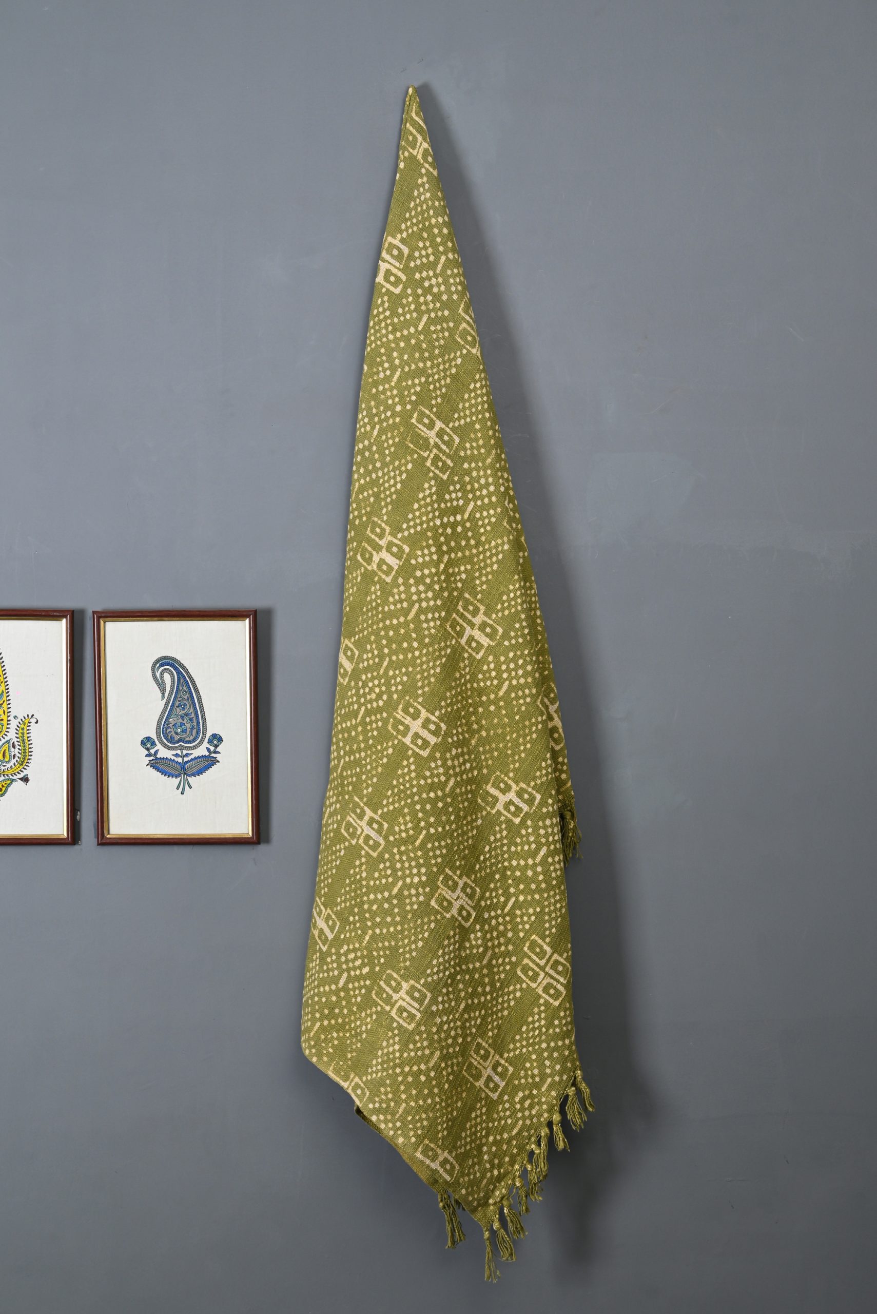 Lingering Blue Block Printed Cotton Jute Throws