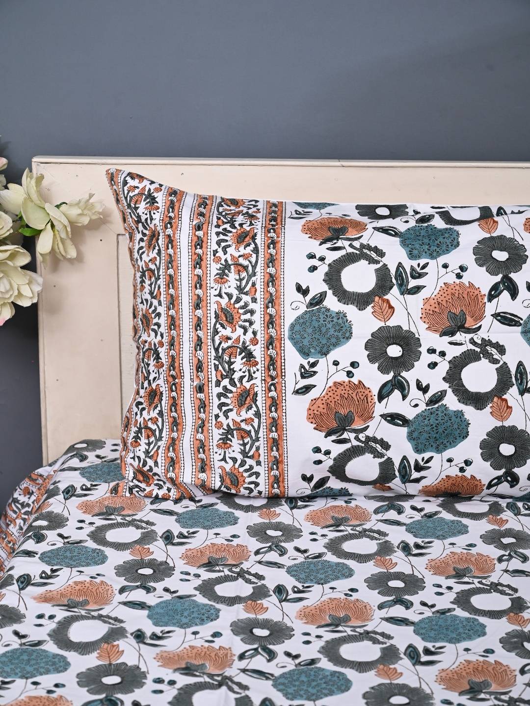 Grey Cacuts Block Printed Bedsheet - Image 2