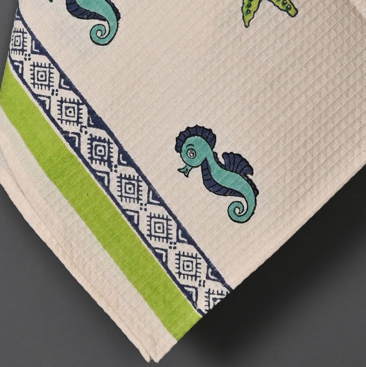 Seahorses Block Printed Kids Bath Towels - Image 2