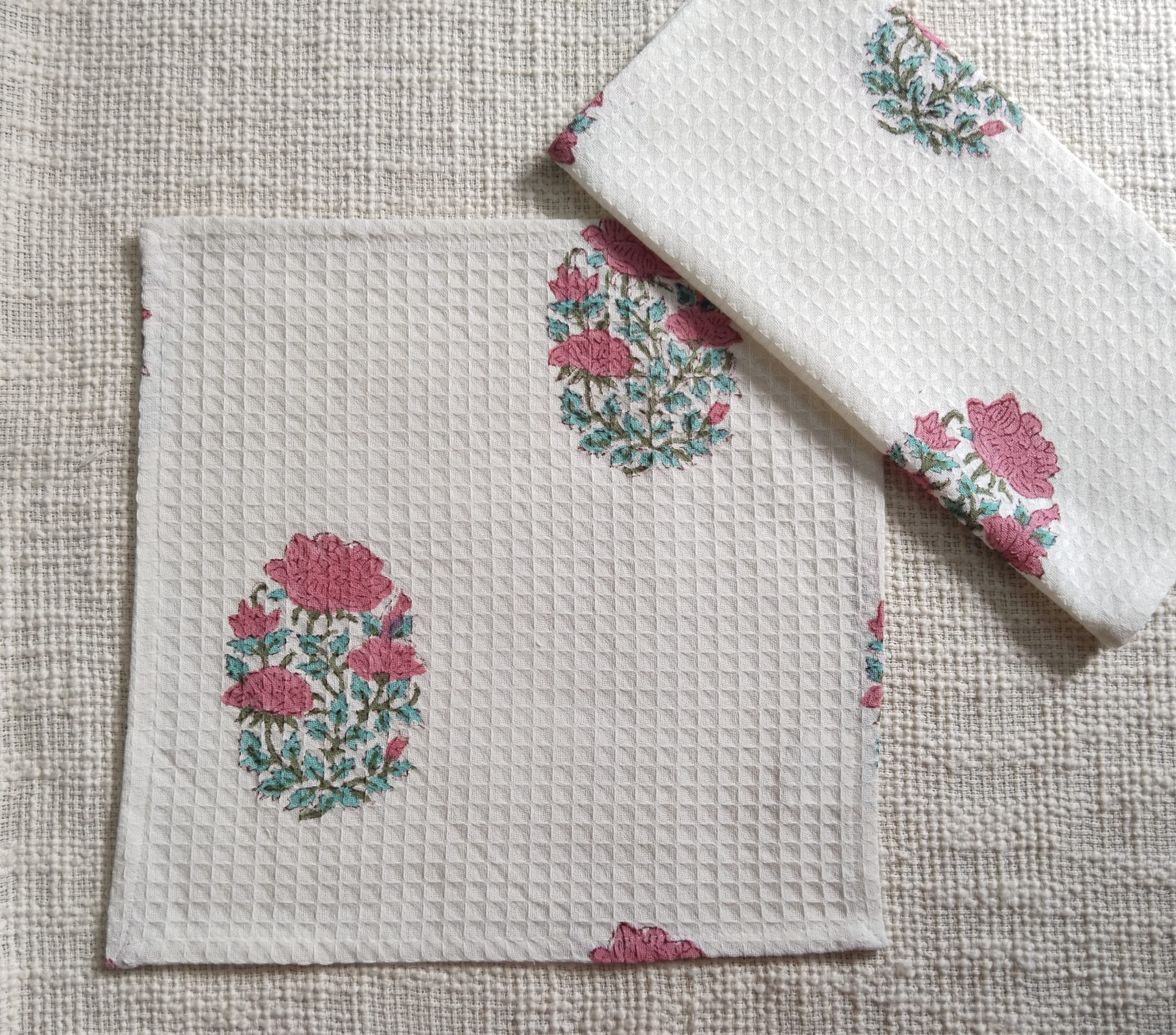 Pink Rose Block Printed Face Towels - Image 3