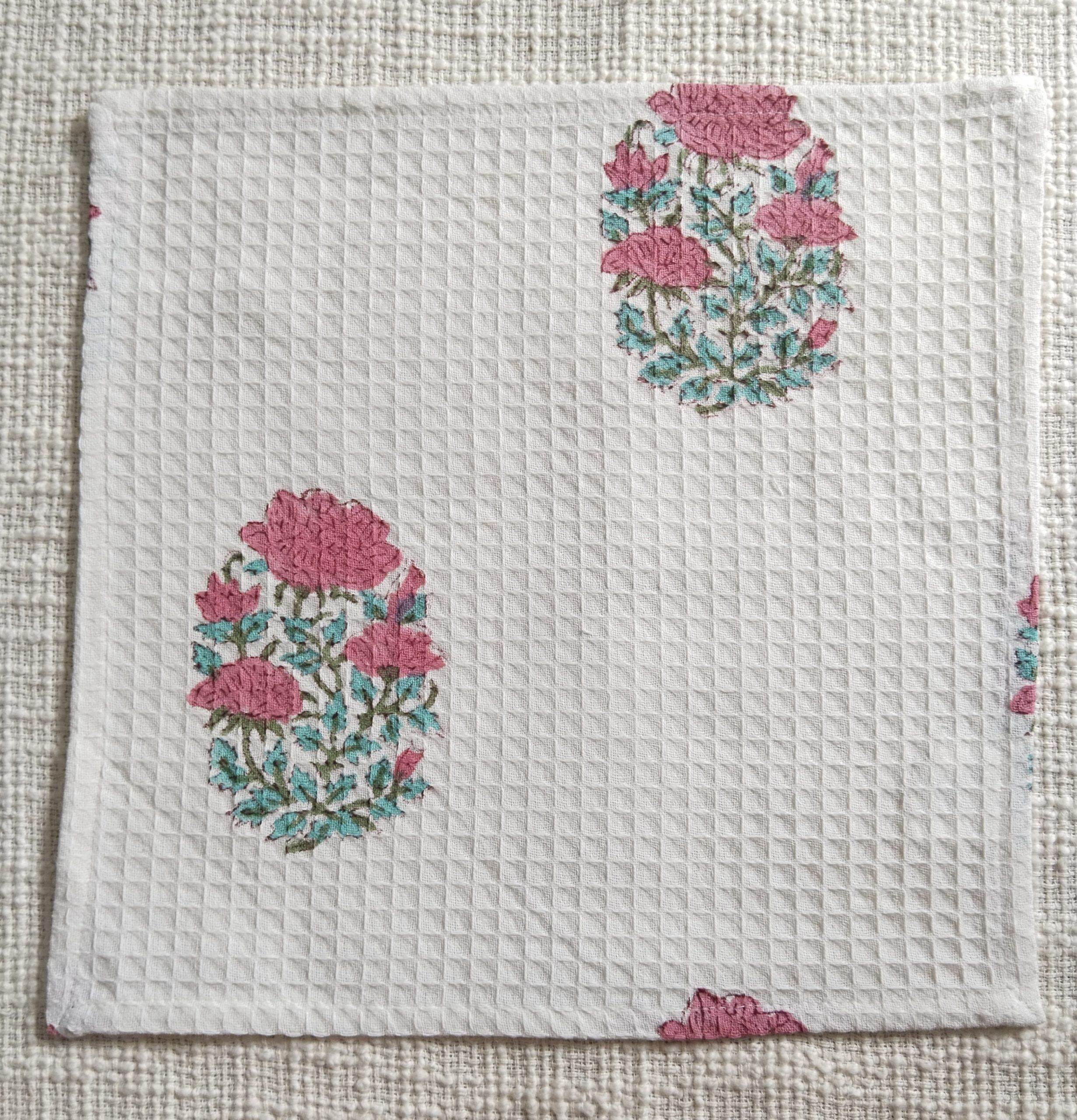 Pink Rose Block Printed Face Towels