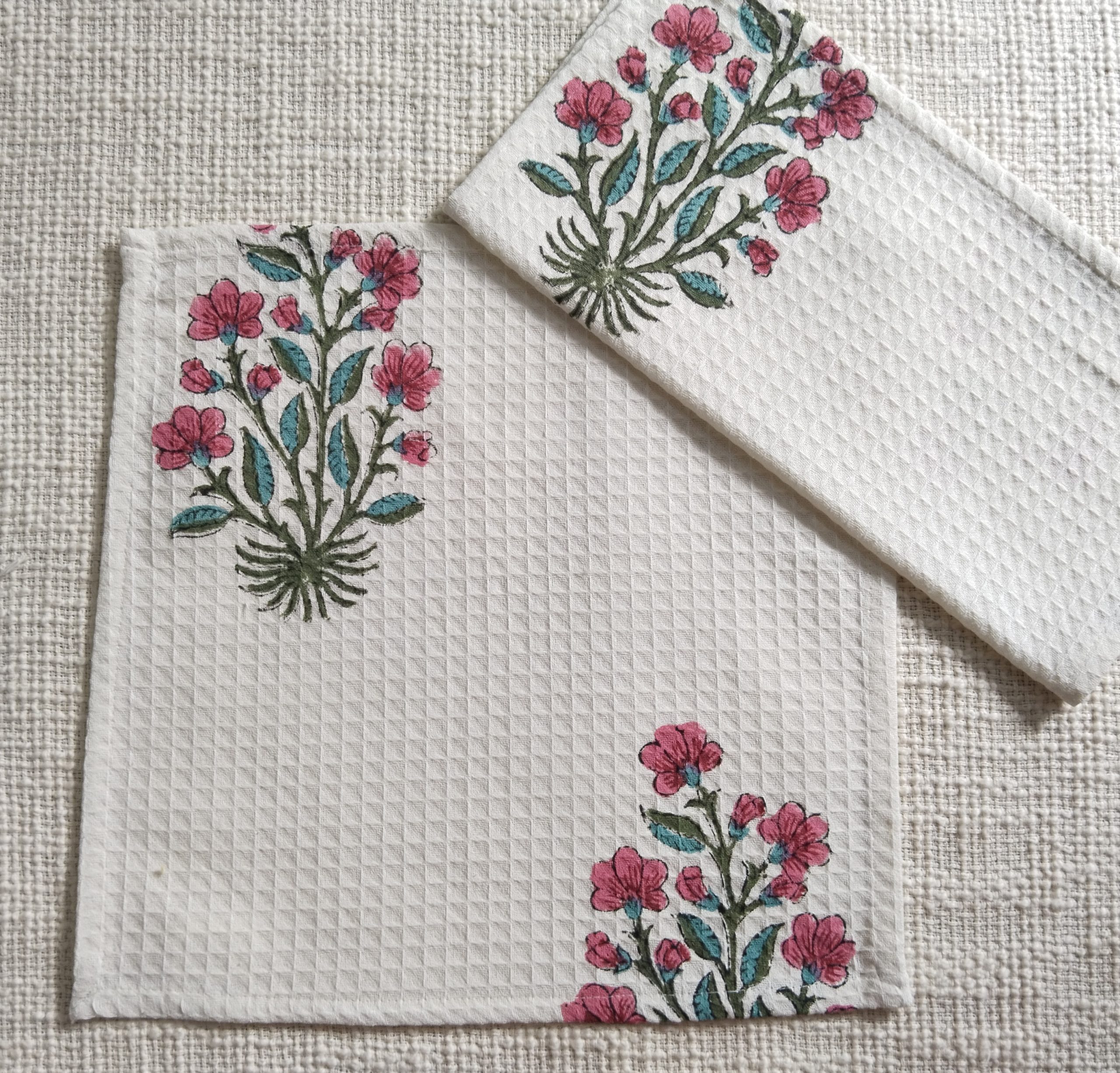 Pink Floss Block Printed Face Towels - Image 2