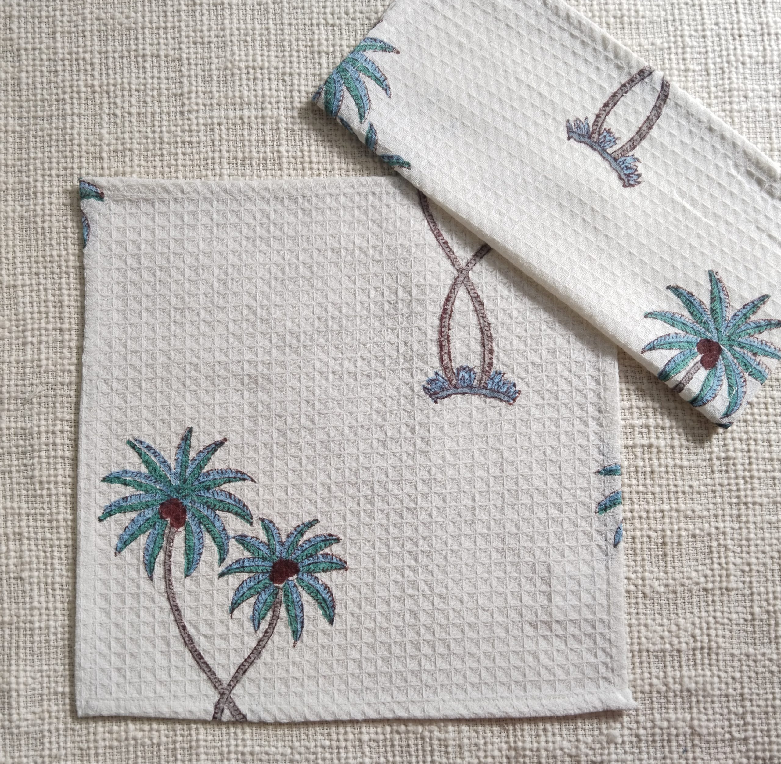 Blue Palm tree Block Printed Face Towels - Image 3