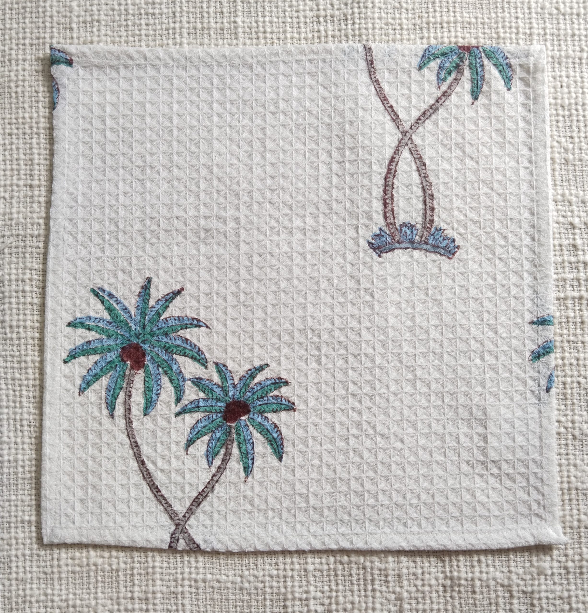 Blue Palm tree Block Printed Face Towels