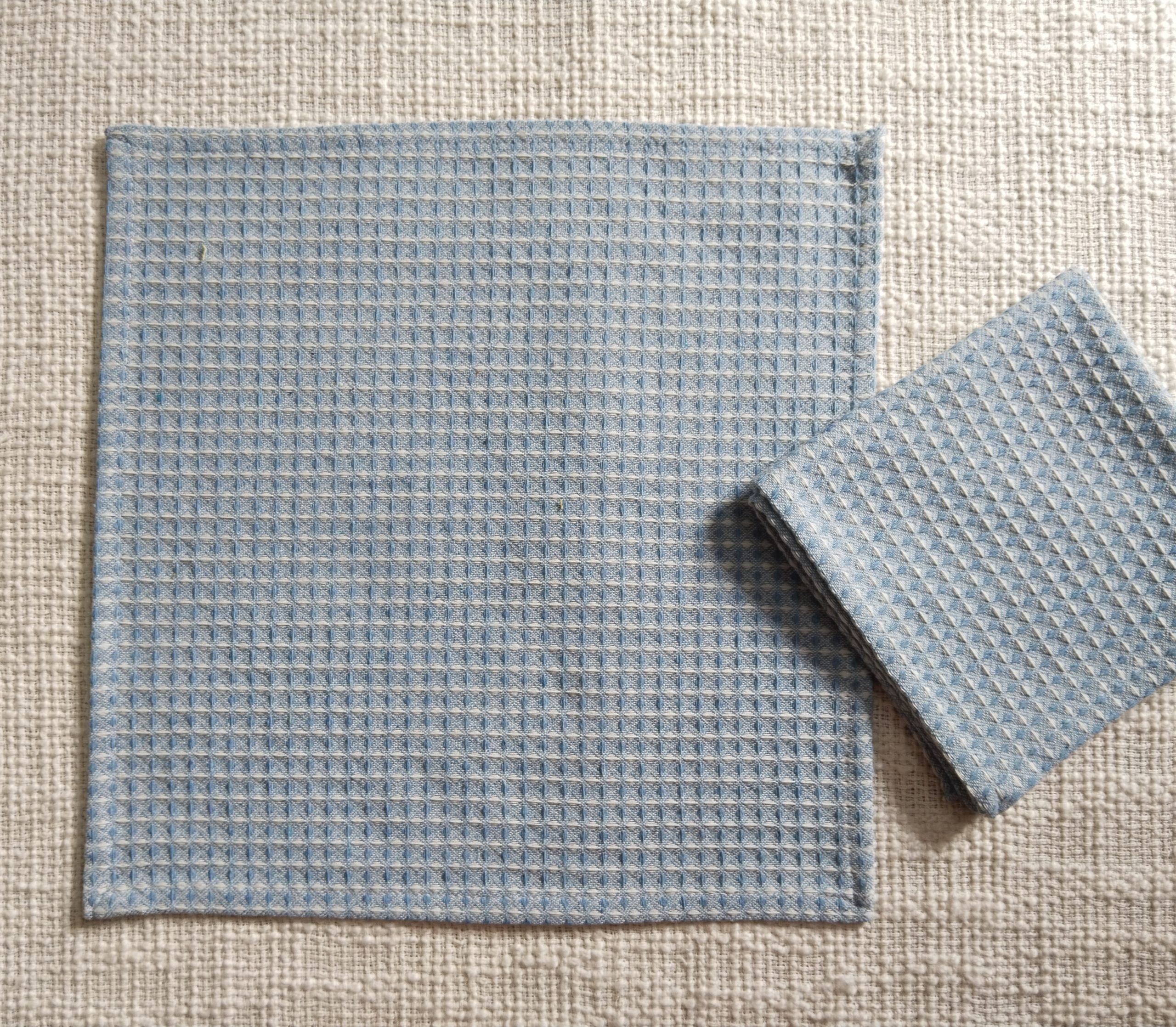 Blue Block Printed Face Towels - Image 2