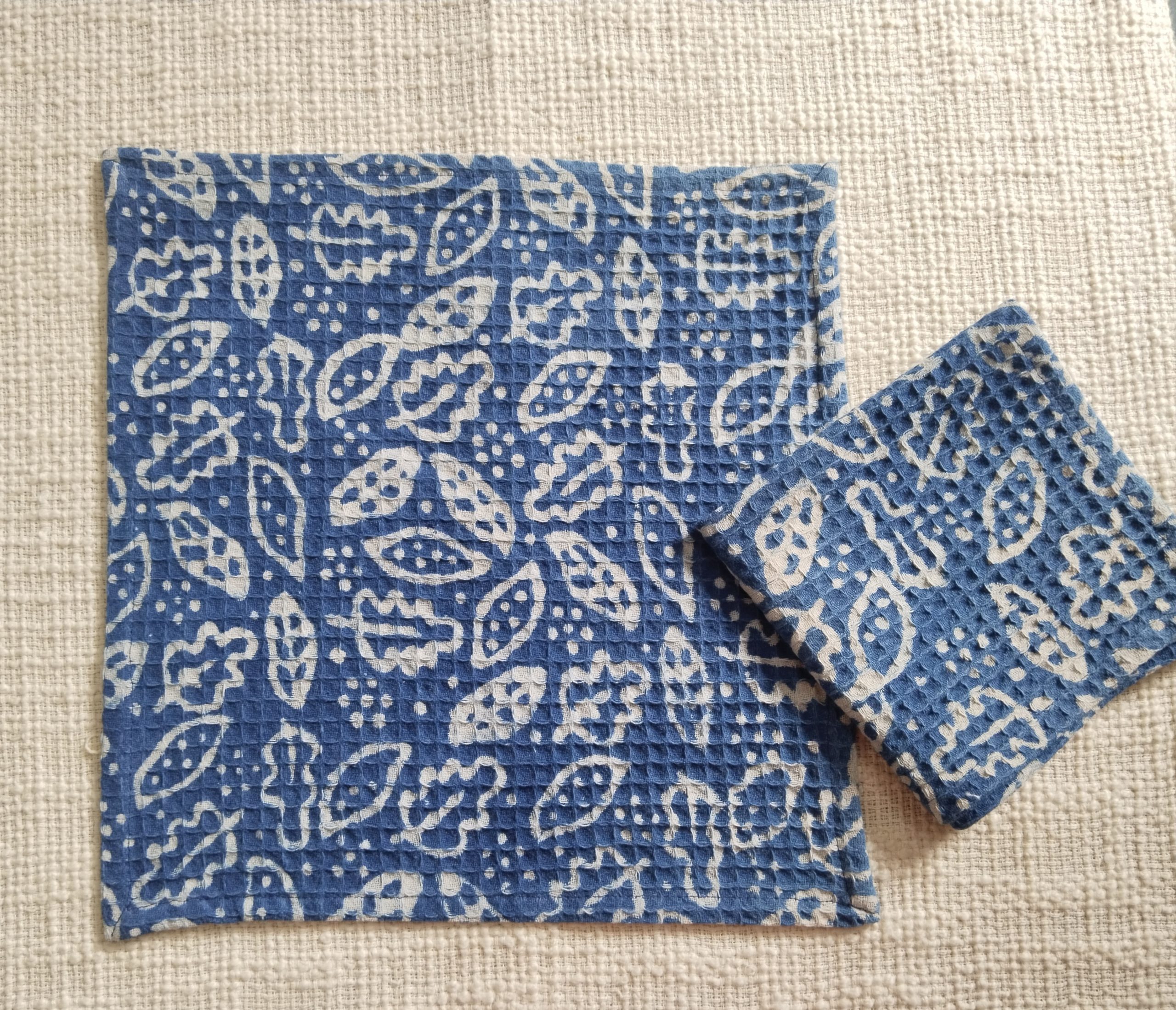 Blue Lilac Block Printed Face Towels - Image 2